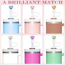 1 pieza/6 piezas Tapa con decoración de strass para pajita para vasos de 40 y 30 onzas, Cubre pajitas de silicona reutilizables, Accesorios para vasos, Cocina, Regalo de Navidad