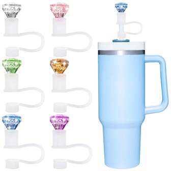 1 件/6 件水钻吸管盖适用于 40&30 盎司杯子硅胶吸管盖适用于玻璃杯可重复使用吸管盖杯子配件、厨房、圣诞礼物