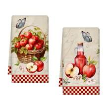 2 pièces Set de torchons à vaisselle avec imprimé de pomme et de fruits à l'aquarelle, chiffons de cuisine micro-fibres absorbants, chiffons de vaisselle de décoration de ferme pour Noël, cadeaux de pendaison de crémaillère