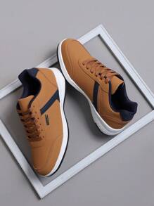 男士休闲运动系带滑板运动鞋个性化街头时尚鞋 - 駝色 - 查看 5