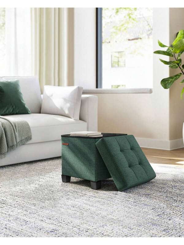 SONGMICS 15 Inches Cube Storage Ottoman, Bedroom Bench With Storage, Foot Stool With Feet, Holds Up To 660 Lb