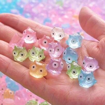 10/30/50 件发光迷你树脂猫头鹰，夜光微型仙女花园配件，荧光猫头鹰微景观配件装饰家居装饰（颜色随机）树脂微型模型，迷你物品，迷你物品，龙蛋，羊肚菌，动物玩具，龙东西，树脂动物，松鼠玩具，龙，松鼠，发光，猫头鹰，龙，树脂动物