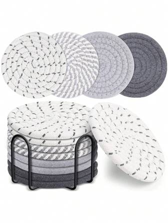 Round Woven Cup Mat & Holder Combo, Heat Insulation Pad, Thicken Design
