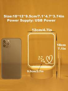 1 pieza Tablero de escritura luminoso 3D con bolígrafo borrable y una luz de noche USB novedosa con luz decorativa para mesa y lámpara de escritorio LED única - Amarillo - Ver 3