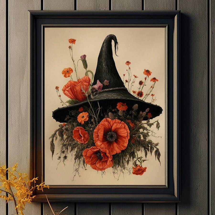 1 Mũ, Vintage Thẩm Mỹ, Fairycore, Phù Thủy Nghệ Thuật Treo Tường, Trang Trí Halloween, Áp Phích Cho Phòng Khách, Phòng Ngủ - Nhiều màu - Xem 1