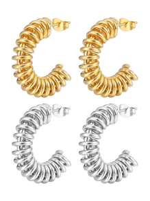 一對圓形金屬絲耳環不銹鋼彈簧耳環簡單時尚新款耳環