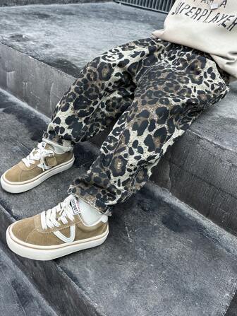 Young Boy Fashionable Leopard Print  Pants, Four Seasons