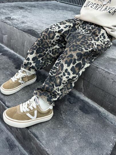 Pantalones de estampado de leopardo de moda para niño pequeño, de cuatro estaciones