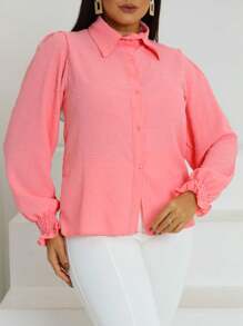 Women's Shirt With Lastex On The Sleeves Button Blouse Women's Fashion Evangelical Fashion Social Fashion - Baby Pink - View 3