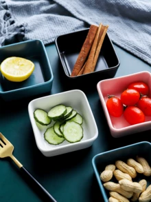 三件套陶瓷分体小吃盘方形小蘸酱碟北欧风格家居KTV火锅餐饮配件