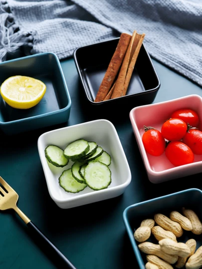 三件套陶瓷分体小吃盘方形小蘸酱碟北欧风格家居KTV火锅餐饮配件