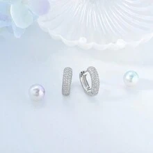 女士防过敏方晶锆石心形环状耳环，时尚耳环礼物 - 銀色 - 查看 3