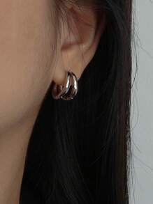 1 Pair Double Layer Hoop Earrings For Women, Minimalist And Elegant Design - Earrings - View 6