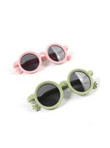 1pc 1-3 Years Old Baby Retro Round Frame Fashion Glasses, Fashionable Toddler Boys/Girls Impact-Resistant TPEE Comfortable Frame TAC Lenses - Polarized Round Frame Sunglasses - View 7