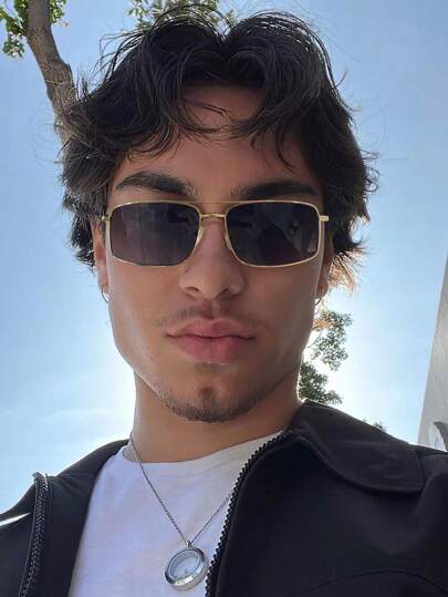 1 件男士精致金属矩形镜框返校季时尚金色眼镜适合日常外出海滩配饰眼镜墨镜街头风格适合毛衣夹克运动衫连帽衫皮裤和工装裤适合夏季海滩度假、户外、旅行