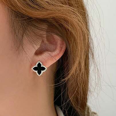 1 Đôi bông tai bạc 925 kiểu dáng tối giản hình cỏ bốn lá đính đá Zirconia nhiều màu, món quà trang sức dễ thương dành cho nữ, thích hợp cho tiệc tùng, sinh nhật, hẹn hò, ngày Valentine.