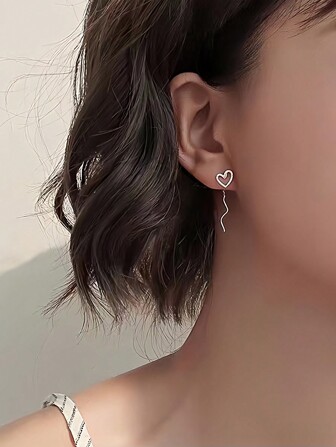 1pair Simple & Small Heart Shaped Ear Threader Earrings Valentines,Mom,Mother,Mother's Day,Gift