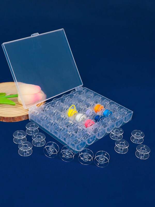 1 pieza de carcasa de bobina transparente de alta calidad de material de PC (policarbonato) para máquina de coser doméstica, organizador de hilos multifunción, caja de almacenamiento de bobinas, accesorio de costura. Disponible en caja vacía o Set completo con bobinas, de 25 o 36 compartimentos.