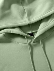 Capucha térmica con estampado de letra con bolsillo de canguro con cordón - Verde - Ver 3