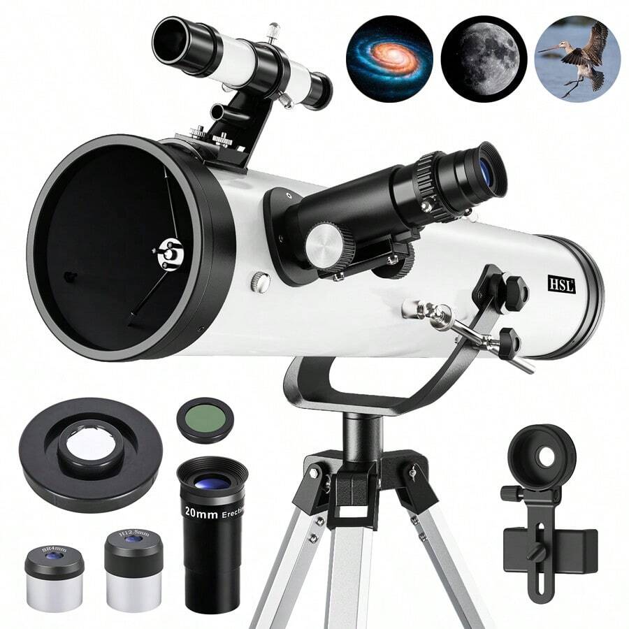 HSL 76700 Reflector Telescope For Adults Astronomy Professional,Beginners Telescopes,76mm Aperture 700mm Focal Length Telescopes With Tripod Adapter Filter 4mm12.5mm20mm Eyepiece 1.5X 5X - 白色 - 查看 1