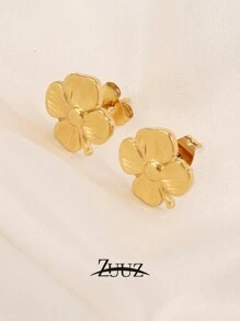 1 对复古不锈钢四叶草耳钉女士三叶草耳环派对生日珠宝礼物 - 耳環 - 查看 4