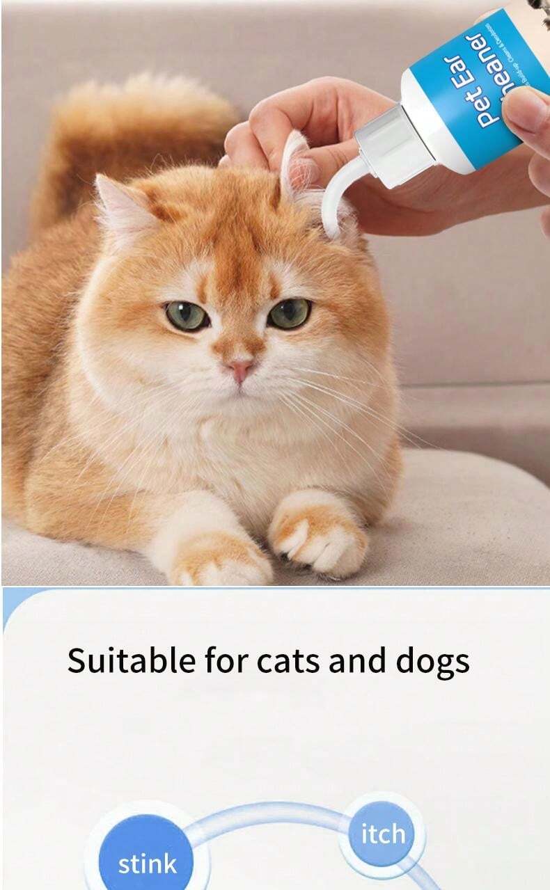 Cat & Dog Ear Cleaning Liquid, Pet Ear Cleaner To Remove Earwax And