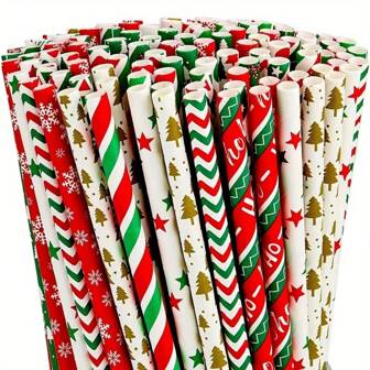 Paquete de 25 piezas, Pajitas de papel navideñas con diseños de Papá Noel y árbol de Navidad para decoración de fiestas, pajitas para bebidas, decoraciones navideñas, artículos estéticos lindos, gadgets geniales, artículos inusuales