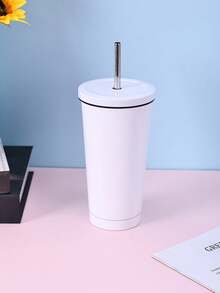 1 件 500ml/750ml 不锈钢双层真空保温水瓶，户外运动车杯，大容量带吸管玻璃杯，外观多色喷漆，含 1 根 304 不锈钢吸管，可单独购买 - 白色 - 查看 16