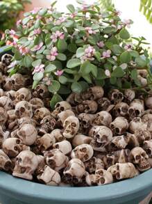 20 件万圣节装饰，树脂迷你骷髅头，微景观花园盆栽装饰，花园鹅卵石装饰，适用于万圣节派对背景装饰 - 彩色 - 查看 2