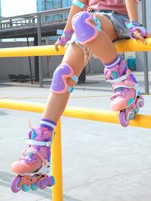 SHOLOV 1 Pair Fashion Outdoor Inline Roller Skates With Shiny PU Wheels. Soft And Comfortable Sole, Adjustable, No Laces Needed. Equipped With Rotary Tightening System And Reinforced Aluminum Alloy Frame To Prevent Ankle Sprains, Suitable For Beginners. - Pink - View 8