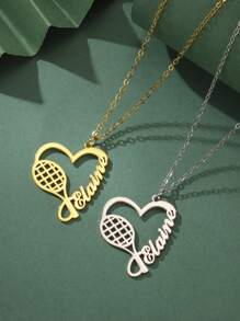 A Stainless Steel Necklace Love Tennis Racket Custom Name Personalized Pendant Necklace Fashion Jewelry Gift For Tennis Lovers For Men And Women