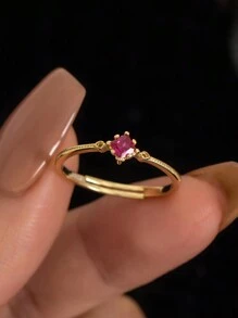 Flyleaf 1pc Delicate 925 Sterling Silver Rose Pink Cubic Zirconia Geometric Square Open Ring, Suitable For Daily Wear Luxury Jewelry