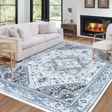 Bohemian Style Carpet Washable Carpet Short Pile Soft Carpet Home Decoration Carpet Non-Slip And Stain-Resistant Suitable For Living Room Bedroom Kitchen Children's Room - 藍色 - 查看 2