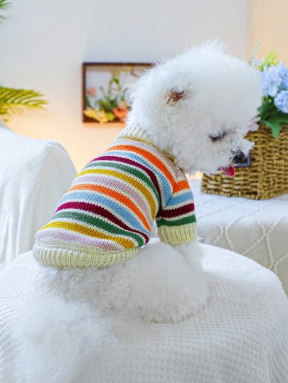 PETSIN 1 pieza Ropa de mascota, suéter suave y cómodo con estampado de corazón arcoíris para perros y gatos, Día de San Valentín