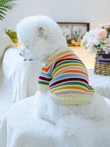 1 pieza Ropa de mascota, suéter suave y cómodo con estampado de corazón arcoíris para perros y gatos, Día de San Valentín