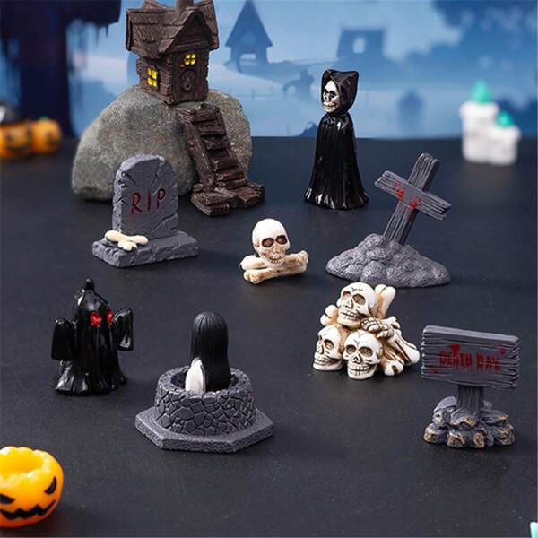 10 piezas de adornos mini de resina de Halloween, decoración casera creativa para Halloween