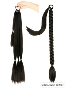 2 Pcs Long Black-Brown Braided Ponytail Extension With Hair Tie Straight Wrap Around Hair Extensions Ponytail Natural Soft Synthetic Hair Piece For Women Daily Wear 26inch 30inch 34 Inch