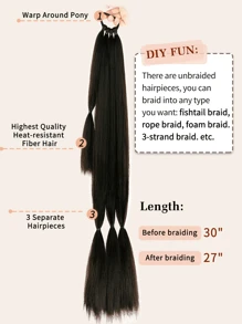 2 Pcs Long Black-Brown Braided Ponytail Extension With Hair Tie Straight Wrap Around Hair Extensions Ponytail Natural Soft Synthetic Hair Piece For Women Daily Wear 26inch 30inch 34 Inch