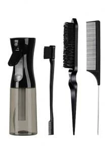 Juego de 4 piezas: regadera, peine para dar volumen, peine de cola de rata, cepillo para el borde y la parte posterior del cabello (negro)/(rosa)/(morado) - Cuidado corporal para viajes, al aire libre, deportes, oficina, escuela, sujetadores de pelo, accesorios para el cabello - Regalo de San Valentín para novio, novia, mujeres, cumpleaños
