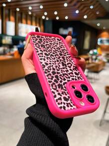 Leopard Print Shockproof Protective Case, Compatible With IPhone 13/11/12/14/15/Plus/XR/16/16 Pro Max, Magenta Color Waterproof Anti-Fall Scratch Resistant - Hot Pink - View 5