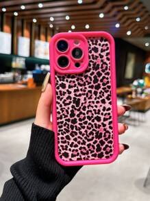 Leopard Print Shockproof Protective Case, Compatible With IPhone 13/11/12/14/15/Plus/XR/16/16 Pro Max, Magenta Color Waterproof Anti-Fall Scratch Resistant - Hot Pink - View 3
