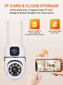 Wireless WiFi Surveillance Camera With Dual Cameras And Dual Views, Full-Color Night Vision And Two-Way Audio, 355 Degree High-Definition Monitoring Camera With Automatic Person Tracking, Remote Safety Monitoring WiFi Camera, Mobile App And Remote Control For  Monitoring, Suitable For Indoor Office, Warehouse, Company And Home Use - White - View 9