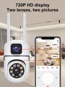 Wireless WiFi Surveillance Camera With Dual Cameras And Dual Views, Full-Color Night Vision And Two-Way Audio, 355 Degree High-Definition Monitoring Camera With Automatic Person Tracking, Remote Safety Monitoring WiFi Camera, Mobile App And Remote Control For  Monitoring, Suitable For Indoor Office, Warehouse, Company And Home Use - White - View 3