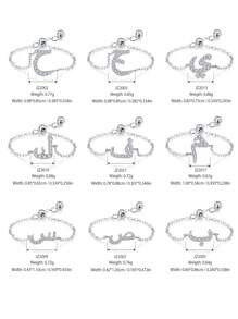 1pc Elegant 925 Sterling Silver Arabic Alphabet Chain Adjustable Ring For Women Wedding Birthday Mother Days Day Gift