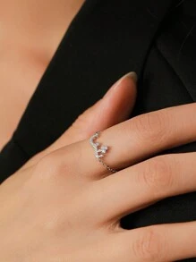 1pc Elegant 925 Sterling Silver Arabic Alphabet Chain Adjustable Ring For Women Wedding Birthday Mother Days Day Gift