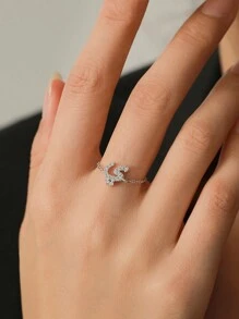 1pc Elegant 925 Sterling Silver Arabic Alphabet Chain Adjustable Ring For Women Wedding Birthday Mother Days Day Gift