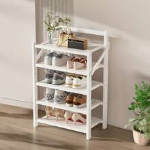 LIVINGANDHOME Living And Home Free Standing Foldable Shoe Storage,Bamboo Shoe Storage Rack Shoe Shelf,Home Door Shoe Shelf Organizer Rack,Installation-Free Multi-Layer Shoe Racks For Entryway, Corner,Closet, Hallway, Bedroom - White - View 4