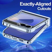 1Pc Glitter Phone Case With Hinge Protection Shockproof Rugged Sparkle Bling Cute Protective Cover Compatibility With Samsung Galaxy Z Flip 6 2024 - Clear - View 6