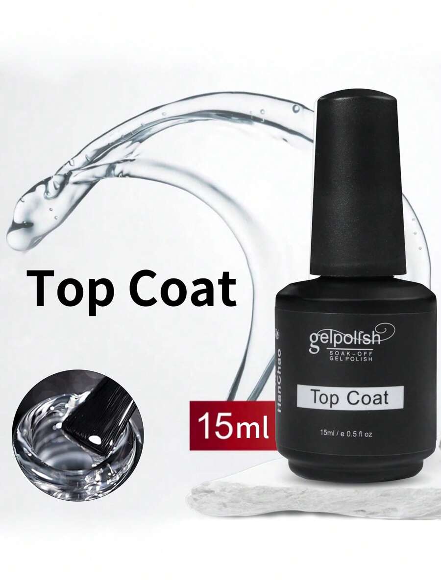 1 peça de esmalte em gel de acabamento superior 15ml, unha em gel de cura com luz UV/LED