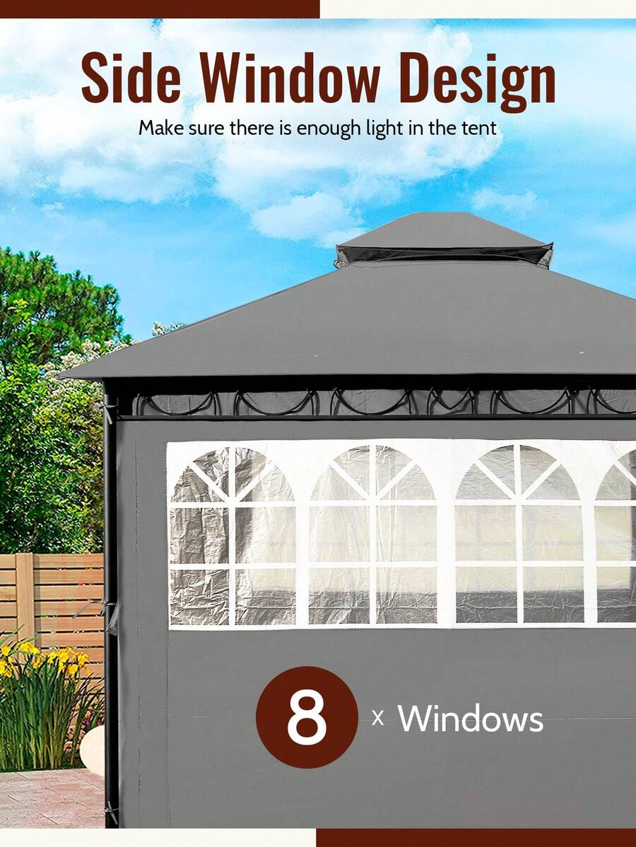 Gazebos 10'x10' Canopy Tent Waterproof Canopies With 2 Sidewalls for